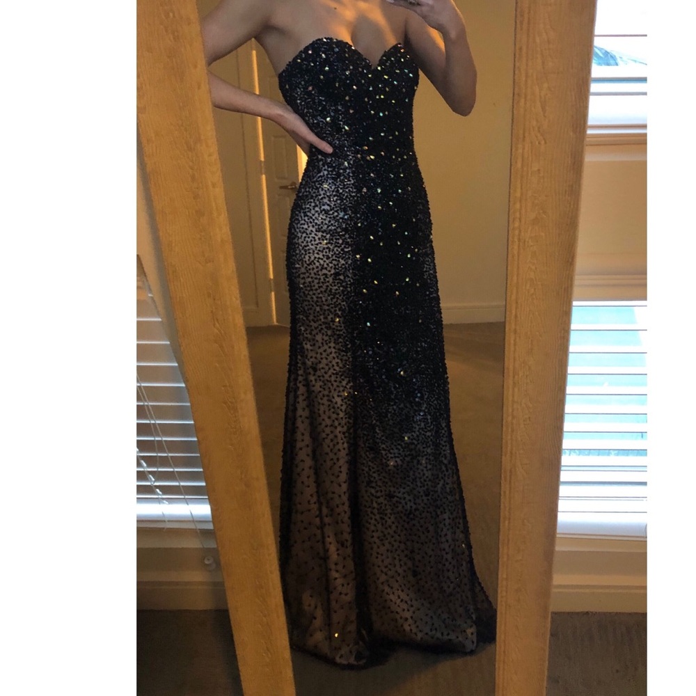 Completely beaded black & nude dress